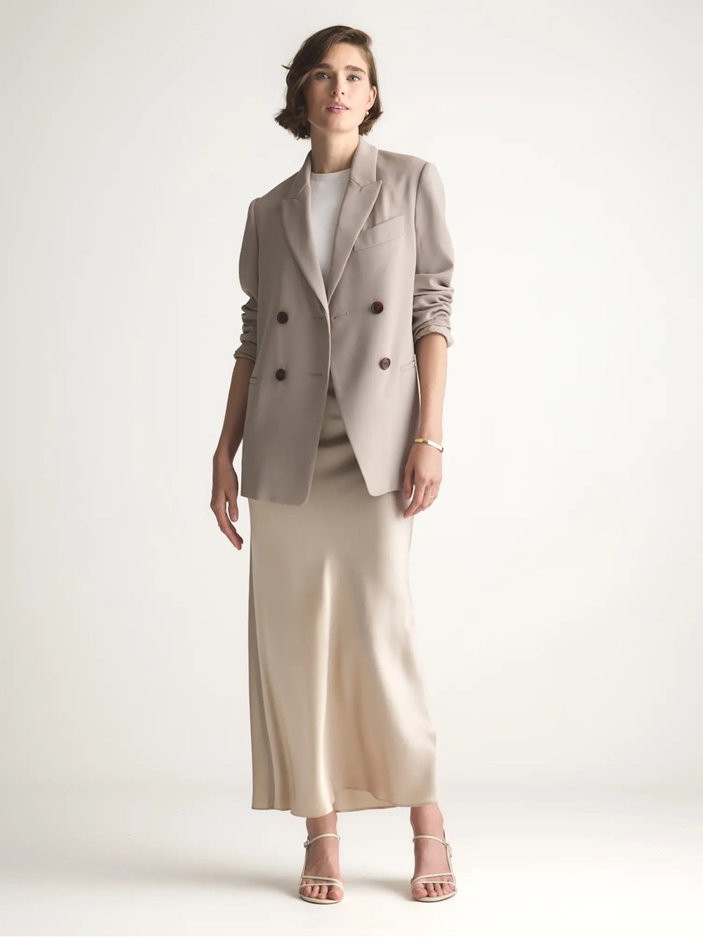 Quince Beige Taupe Satin Maxi Skirt